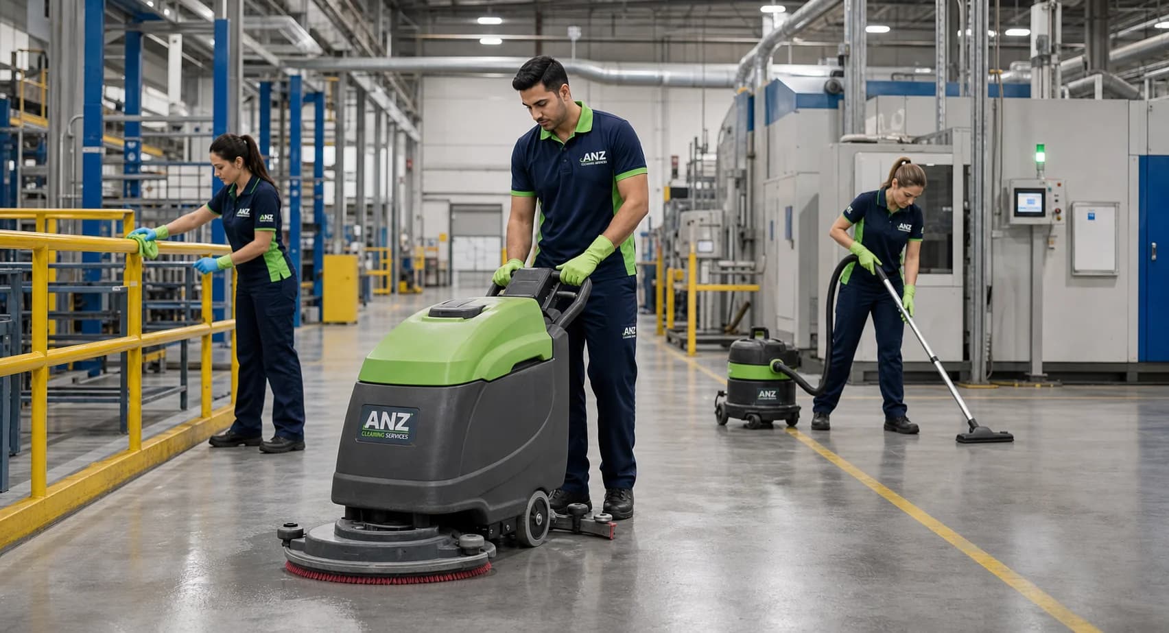 ANZ builders cleaning crew preparing a Parramatta fit-out for handover